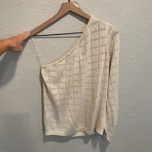 Future Collective Cream Pointelle Knit One Sleeve Sweater M NWT - Picture 7 of 7